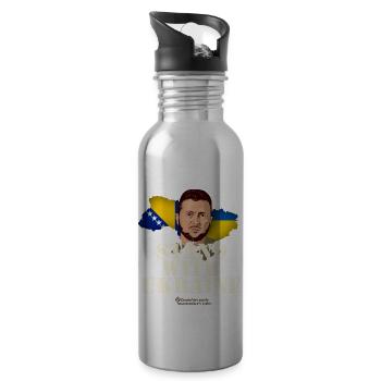 Ukraine Bosnia Herzegovina - Water bottle with straw - silver - Right