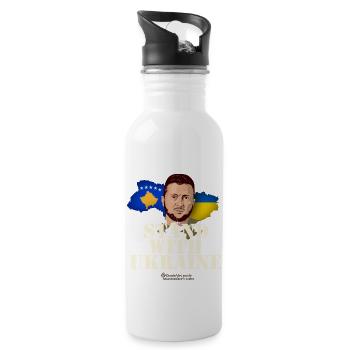 Stand with Ukraine Kosovo T-Shirt Design - Water bottle with straw - white - Right