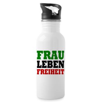 Frau leben freiheit - Trinkflasche mit integriertem Trinkhalm - Weiß - Rechts