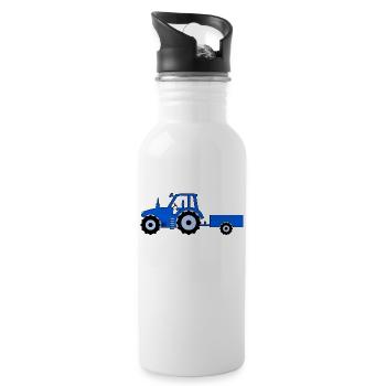 Tracteur avec remorque bleue - Gourde avec paille intégrée - blanc - Droite