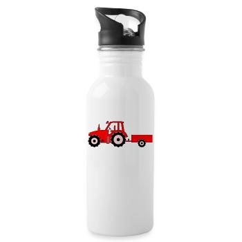 Traktor mit Anhänger rot - Trinkflasche mit integriertem Trinkhalm - Weiß - Rechts
