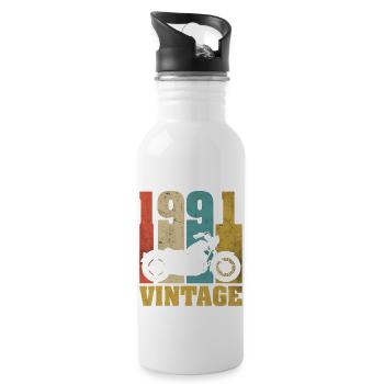 1991 Jahrgang Geburtstag Biker Motorrad Geschenk - Trinkflasche mit integriertem Trinkhalm - Weiß - Rechts