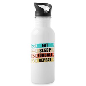 Eat Sleep Fußball Repeat - Trinkflasche mit integriertem Trinkhalm - Weiß - Rechts