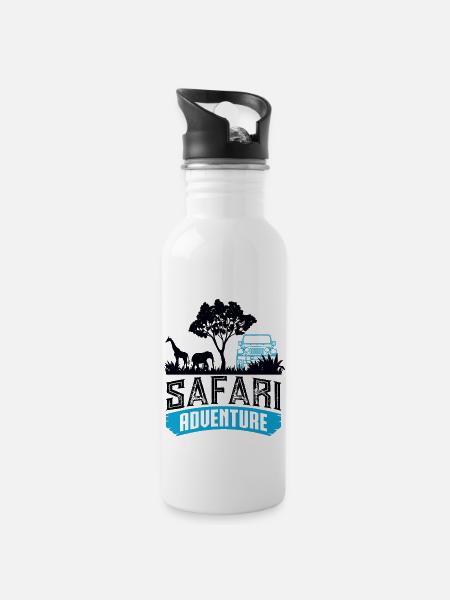 Safari Big five - Trinkflasche mit integriertem Trinkhalm - Weiß