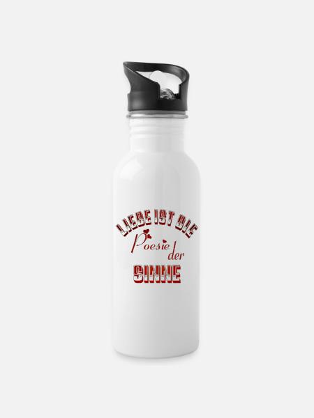 Liebe ist die Poesie der Sinne - Trinkflasche mit integriertem Trinkhalm - Weiß