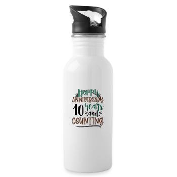 Herzlichen Glückwunsch zum Jubiläum 10 Jahre und 10. - Trinkflasche mit integriertem Trinkhalm - Weiß - Rechts