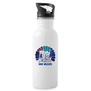 Save Wildlife Geschenke Vintage Wild Animals Go Green - Trinkflasche mit integriertem Trinkhalm - Weiß - Rechts