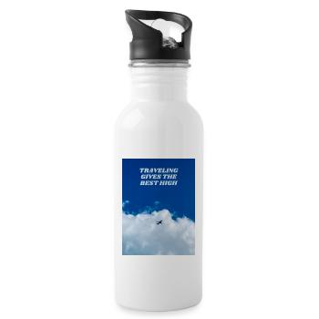 Reisen wird am höchsten. Reisebegeisterte - Trinkflasche mit integriertem Trinkhalm - Weiß - Rechts