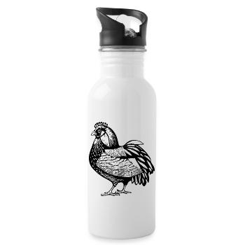 Funny Chicken Line Art Pop Art Minimalist 7 - Water bottle with straw - white - Right