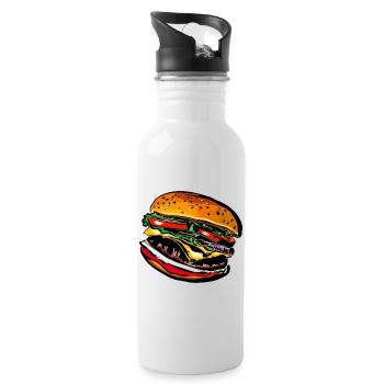 Burger Cheeseburger Fast Food - Trinkflasche mit integriertem Trinkhalm - Weiß - Rechts
