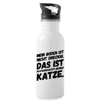 Mein Boden ist nicht dreckig Pfotengraffiti Spruch - Trinkflasche mit integriertem Trinkhalm - Weiß - Rechts