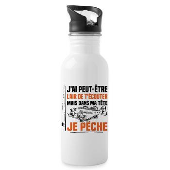 Dans ma tête je pêche / Pêcheur humour - Gourde avec paille intégrée - blanc - Droite