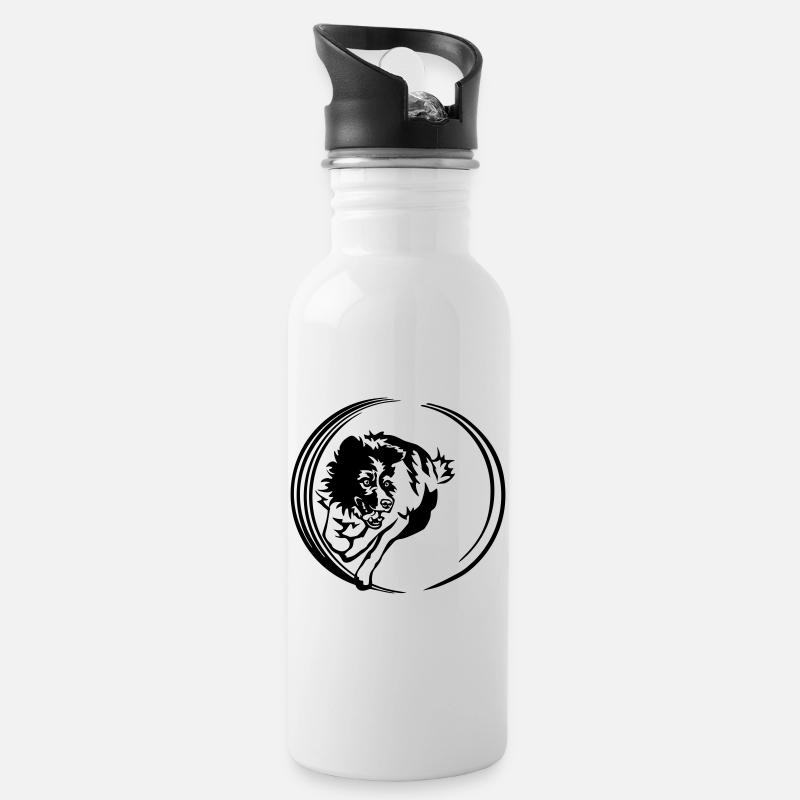 Border Collie - Trinkflasche mit integriertem Trinkhalm - Weiß