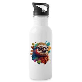 Sloth with smart glasses in colorful vector look - Water bottle with straw - white - Right
