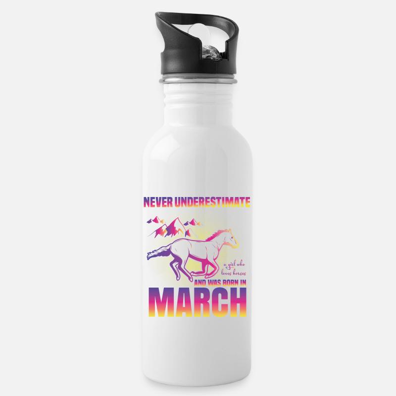 Dieses Mädchen liebt Pferde | März - Trinkflasche mit integriertem Trinkhalm - Weiß