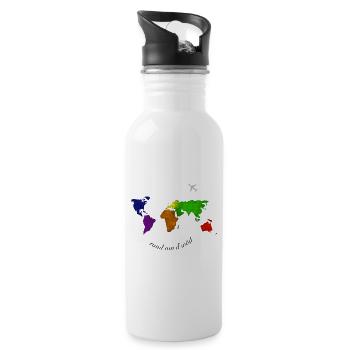 rund um d'Wöd - rund um die Welt, Dialekt - Trinkflasche mit integriertem Trinkhalm - Weiß - Rechts
