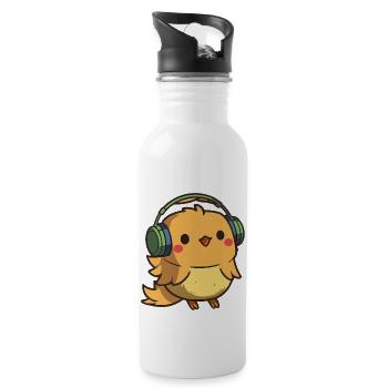 Kawaii Süßes Happy Buntes Huhn mit Kopfhörern - Trinkflasche mit integriertem Trinkhalm - Weiß - Rechts