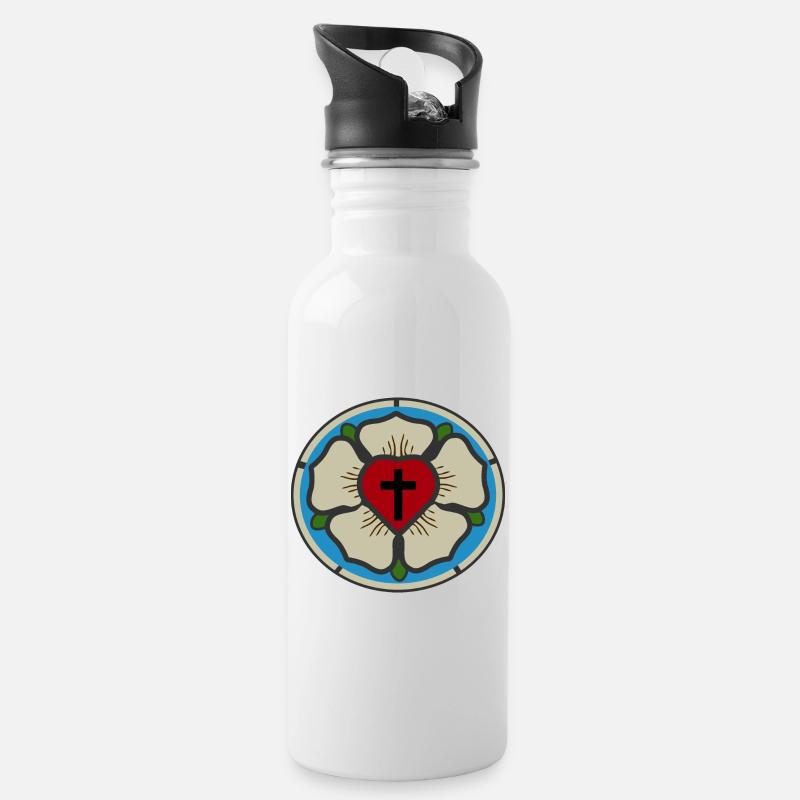 Martin Luther Rose - Trinkflasche mit integriertem Trinkhalm - Weiß