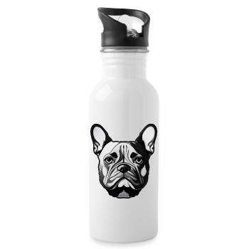 French Bulldog Portrait Illustration - Water bottle with straw - white - Right