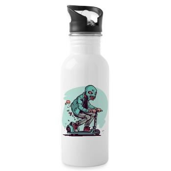 Das Monster auf dem Roller - Trinkflasche mit integriertem Trinkhalm - Weiß - Rechts