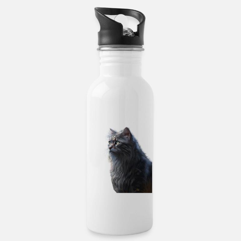 Chats guerriers - Rayures grises - Gourde avec paille intégrée - blanc