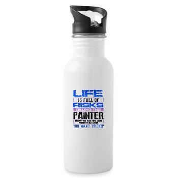 Painting Gift Life Full of Risks Skip Telling - Water bottle with straw - white - Right