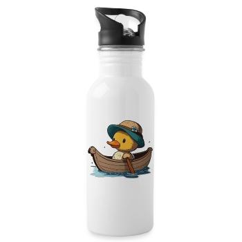 Süße Ente im Ruderboot mit Sommerhut und Blume - Trinkflasche mit integriertem Trinkhalm - Weiß - Rechts