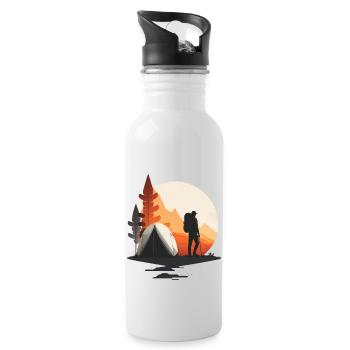 Motif de randonnée avec tente pour campeurs et aventuriers - Gourde avec paille intégrée - blanc - Droite