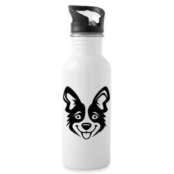 Happy Shiba Inu Dog Outstretched Tongue - Water bottle with straw - white - Right