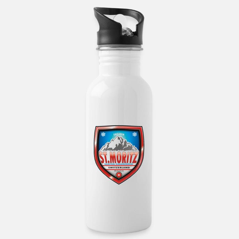St. Moritz, Schweiz - Trinkflasche mit integriertem Trinkhalm - Weiß