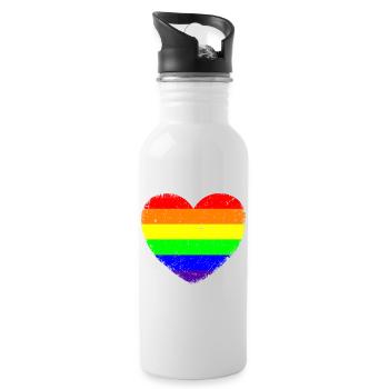 LGBTQ Heart | In vintage style - Water bottle with straw - white - Right