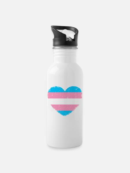 Trans* Herz | Im Vintage-Style - Trinkflasche mit integriertem Trinkhalm - Weiß