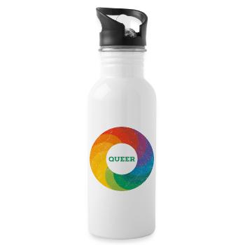 Regenbogen Ring "Queer" grün - Trinkflasche mit integriertem Trinkhalm - Weiß - Rechts