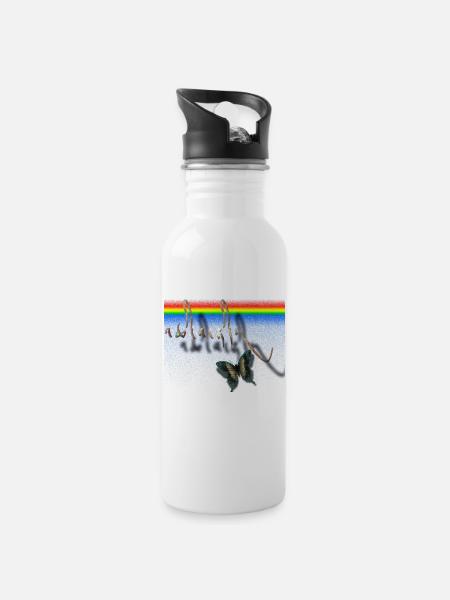 Tibetan Calligraphy Butterfly Design - Water bottle with straw - white
