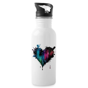 Herz Farbtropfen Graffiti - Trinkflasche mit integriertem Trinkhalm - Weiß - Rechts