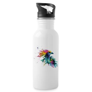Bird Colored Colorful Color Splashes - Water bottle with straw - white - Right