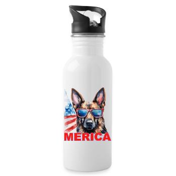 Independence Day 4th of July German Shepherd America - Water bottle with straw - white - Right