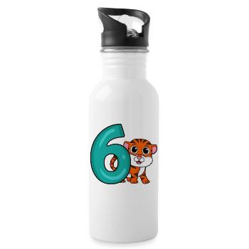 6 Birthday 6 years old with animal motif - six - Water bottle with straw - white - Right