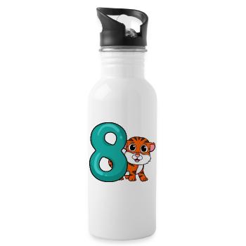 8 Birthday 8 years old with animal motif - eight - Water bottle with straw - white - Right