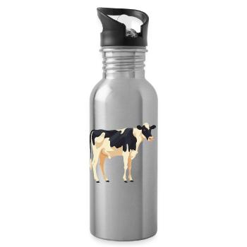 Standing Cow - Simple Design - Water bottle with straw - silver - Right