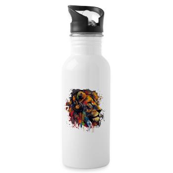 Löwe mit Kopfhörern - Trinkflasche mit integriertem Trinkhalm - Weiß - Rechts