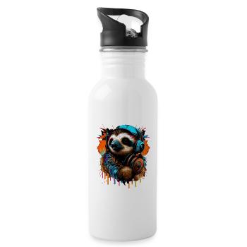Faultier mit Kopfhörern - Trinkflasche mit integriertem Trinkhalm - Weiß - Rechts