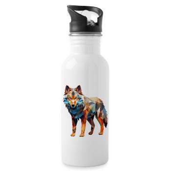Wolf Geometrisch Zeichnung - Trinkflasche mit integriertem Trinkhalm - Weiß - Rechts