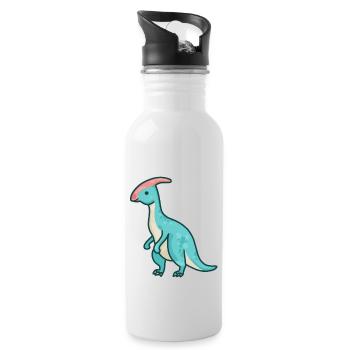hugadino Parasaurolophus dino, cute dinosaur - Water bottle with straw - white - Right