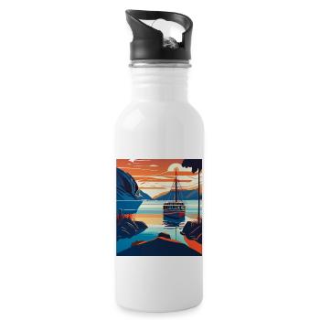 Modern Art Style - Boat On A River - Trinkflasche mit integriertem Trinkhalm - Weiß - Rechts
