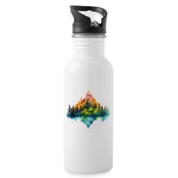 Natur Abenteuer Wildnis Berge Wald Bäume Bunt - Trinkflasche mit integriertem Trinkhalm - Weiß - Rechts