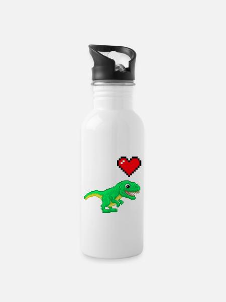 Pixel Love dinosaur - Water bottle with straw - white