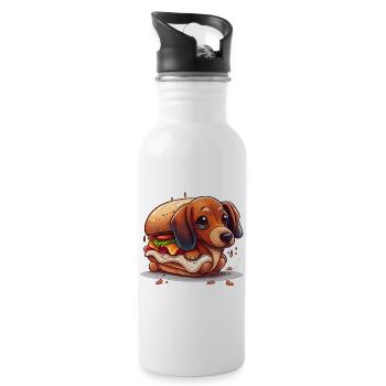 Dackel - Trinkflasche mit integriertem Trinkhalm - Weiß - Rechts