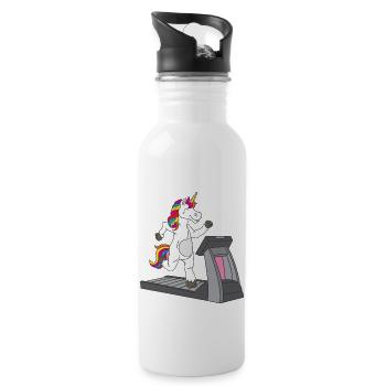 Licorne sportive sur le tapis roulant - - Gourde avec paille intégrée - blanc - Droite