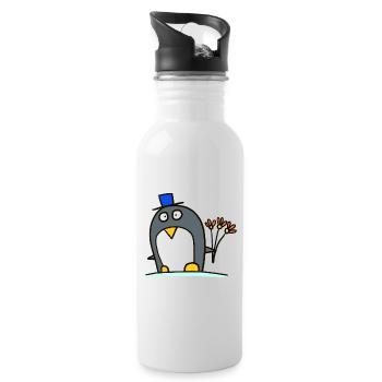 Pinguin als Bräutigam - Trinkflasche mit integriertem Trinkhalm - Weiß - Rechts